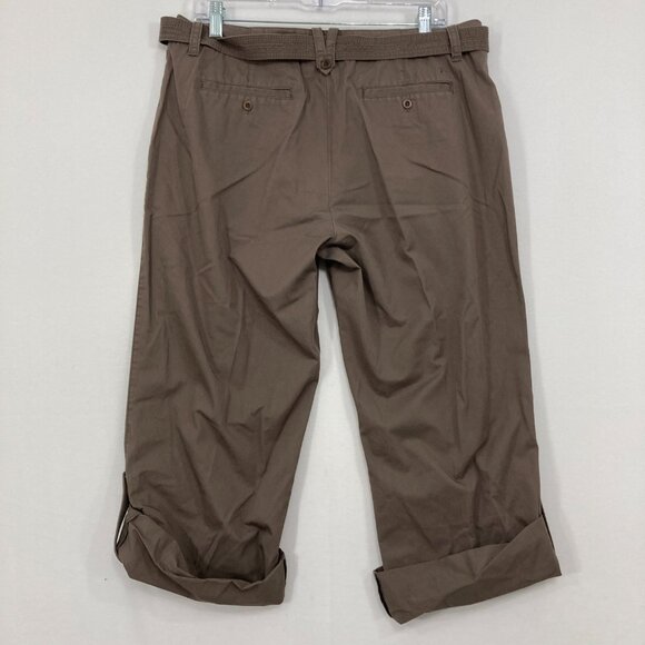 New Sigrid Olsen size 12 Brown Cotton Belted Rolled Hem Capri Pants - Picture 5 of 11